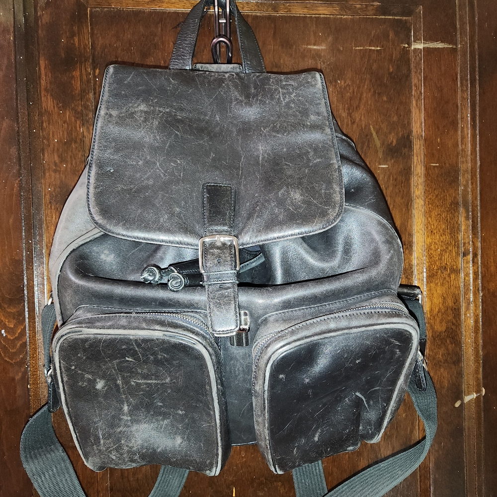 Vintage Unisex Coach Black Leather Backpack